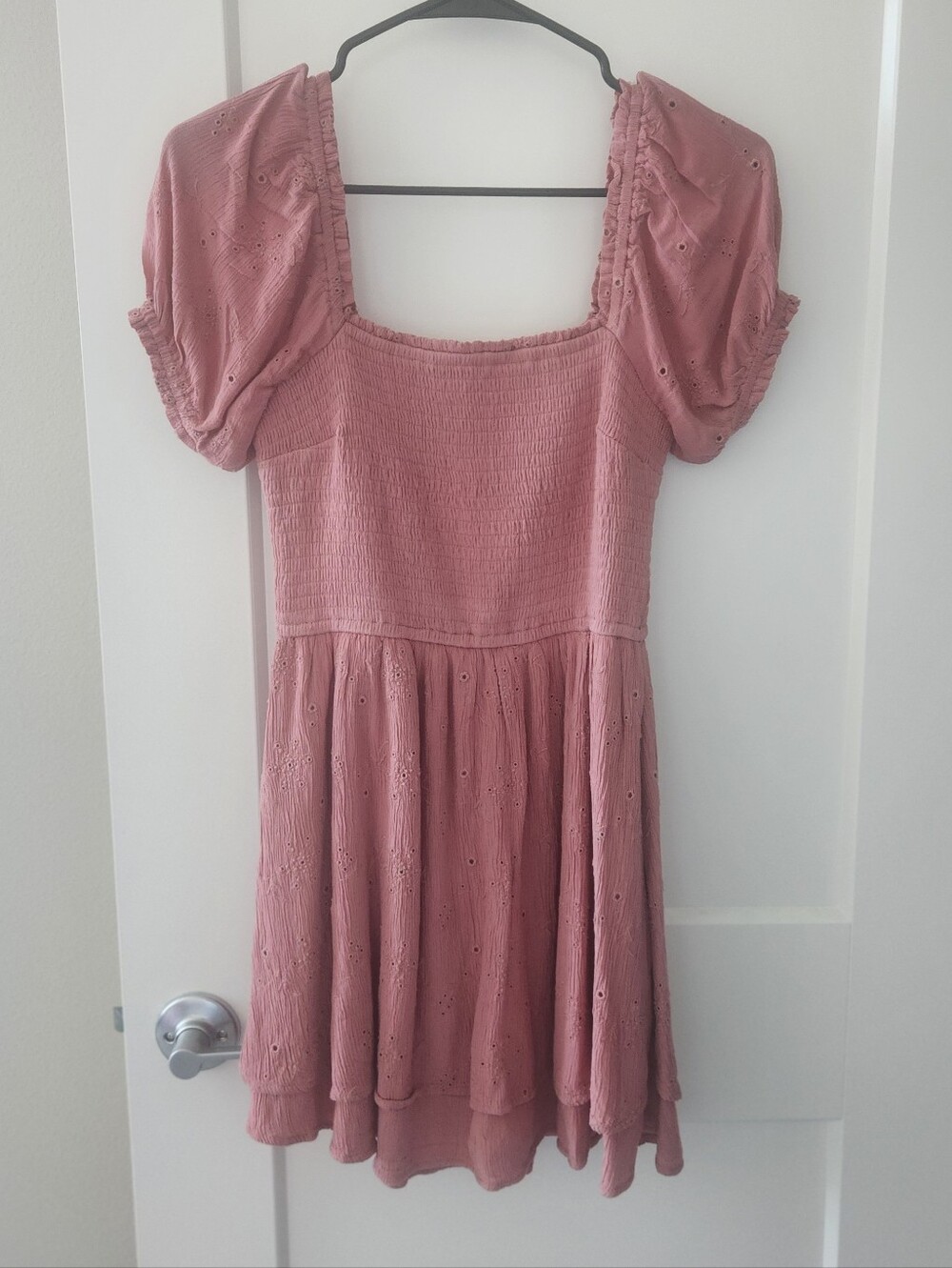 Hollister Rose Smocked Sleeve Eyelet Dress Small